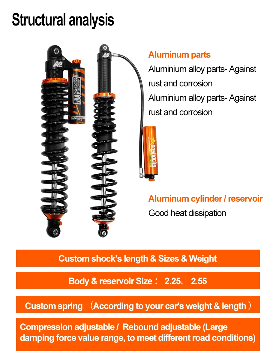

For Utility Terrain Vehicle UTV Nitrogen Compression And Rebound Adjustable Suspension Shock Absorber Lift Kit Set