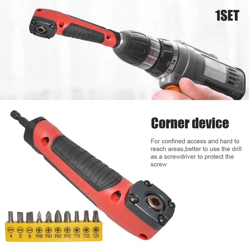 Electric Screwdriver Right-Angle Corner Operation Tool Plastic+Metal 1/4 Steering Corner Drill With 10 Batches
