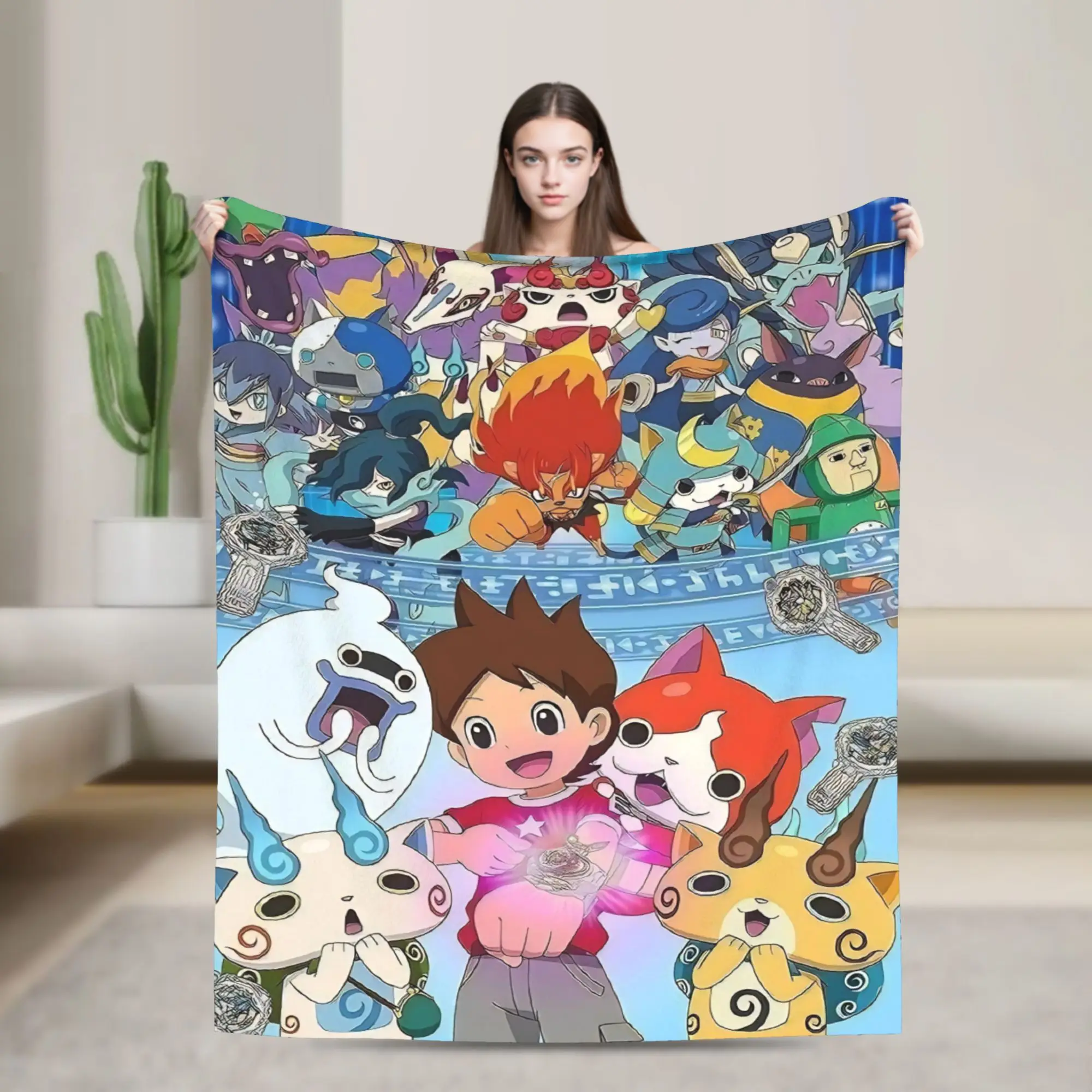 Yokai Watch Game Flannel Blankets Whisper Komasan Jibanyan Creative Throw Blanket for Home 150*125cm Plush Thin Quilt