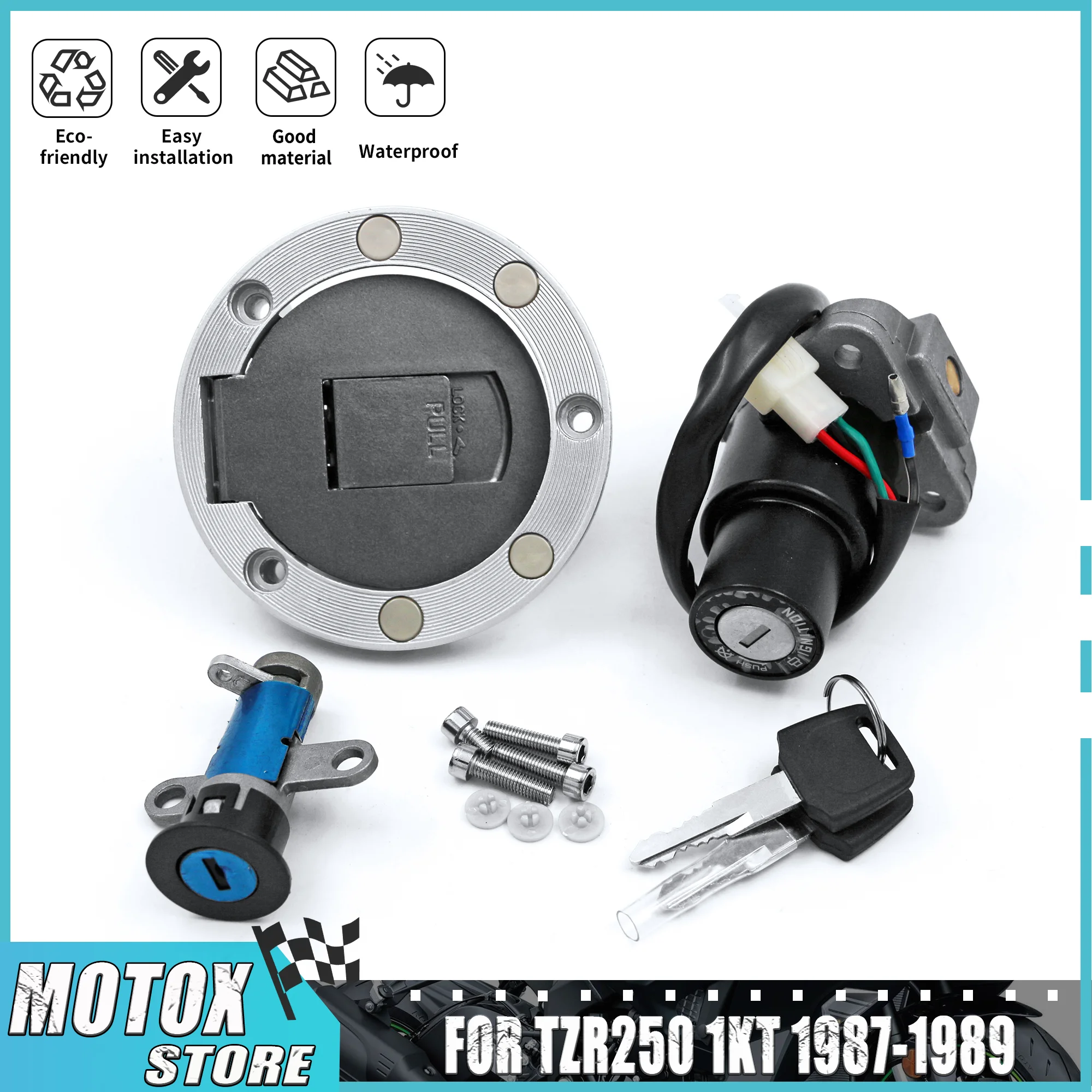 Juego de cerraduras de encendido, tapa de tanque de gasolina y cerradura de asiento compatible con Yamaha TZR250 1KT 1987 1988 1989 TZR 250 87 88 89