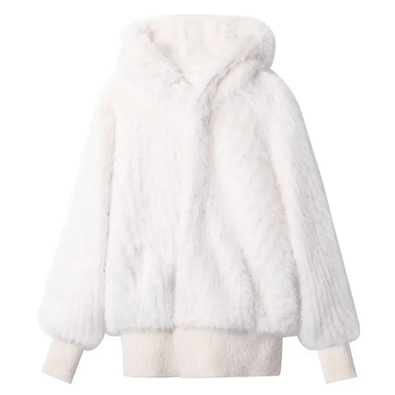 Women's Coat 2024 Winter New Loose and Wealthy Heiress Mink fur Grass Coat Women's Hooded Woven fox fur top Thickened Commute WF