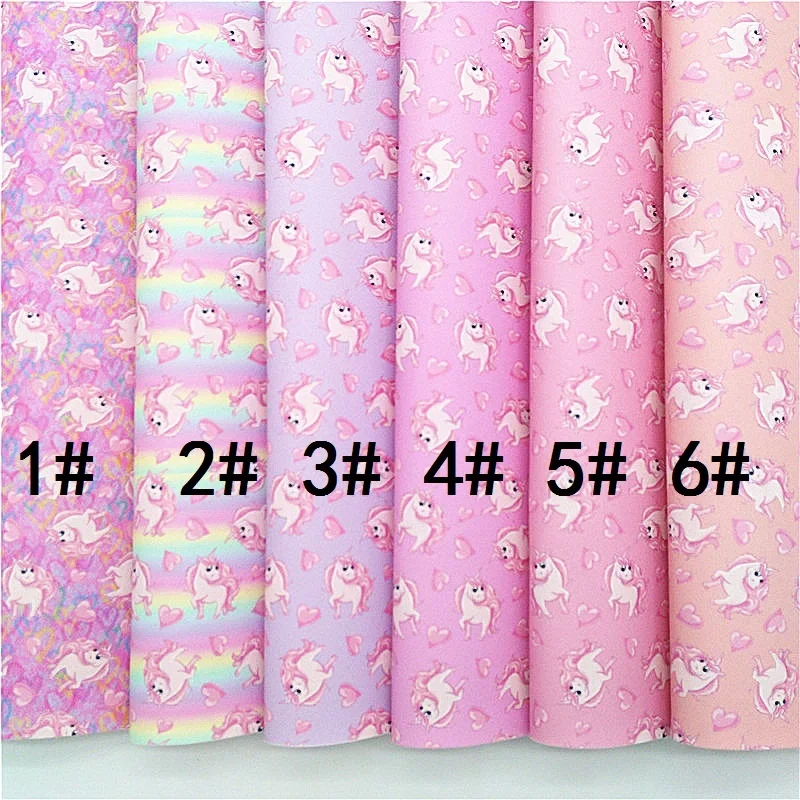 Pink Unicorns Printed Synthetic Leather, Felt Backing Faux Leather Fabric Sheets for DIY Bows Bags 21x29cm A4 size MB534