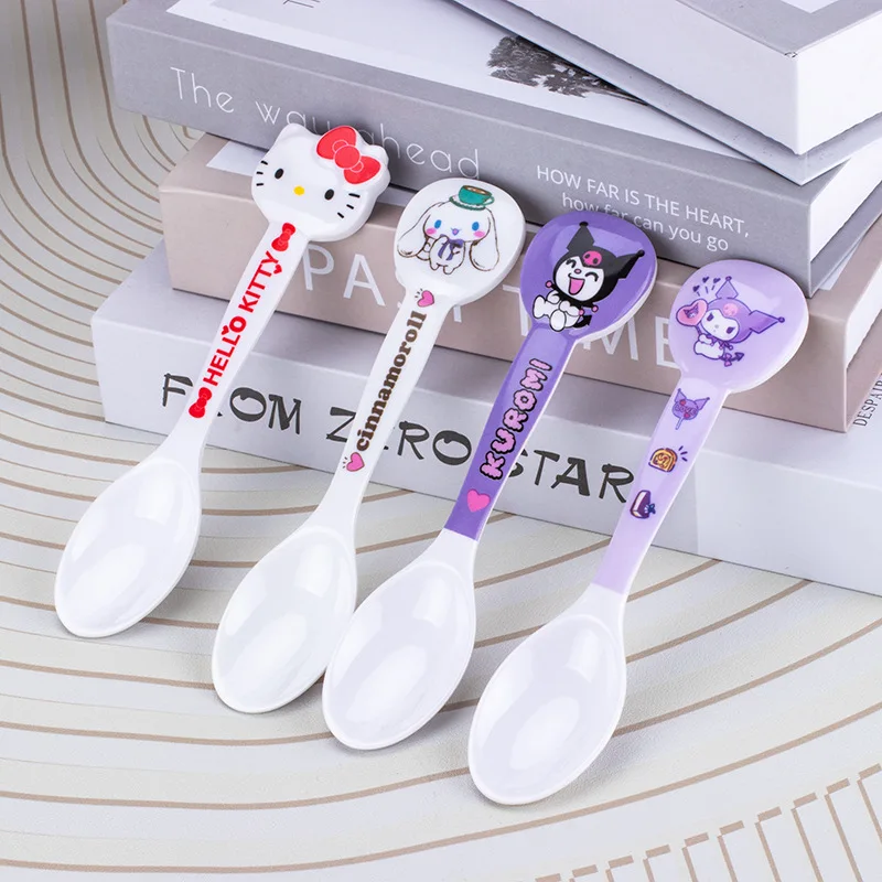 

3Pcs Hot Sanrio Hello Kitty Children's Tableware Kawaii Anime Fashion Student Drop-Resistant Anti-Scald Soup Spoon Rice Scoop