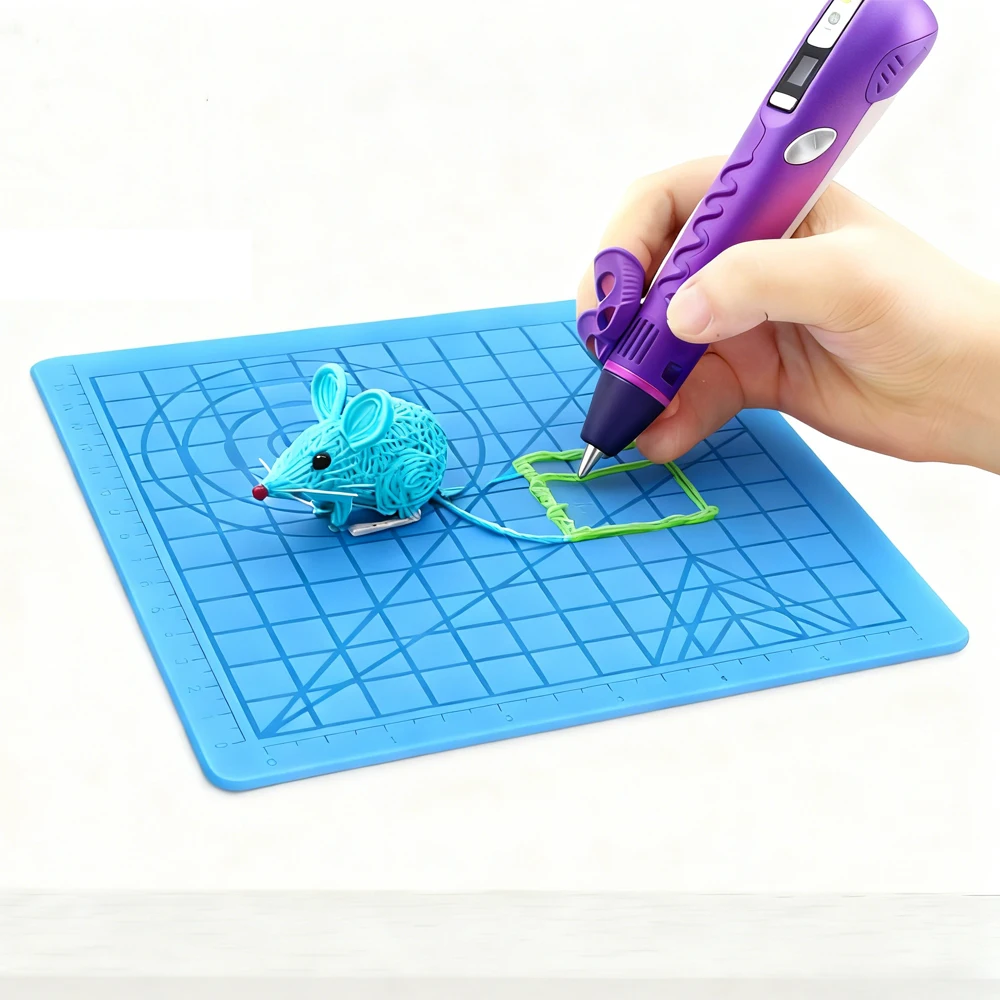 Silicone 3D Printing Pad for Children, DIY 3D Printing Pen Soft Silicone Design Pad with 2 Silicone Finger Covers