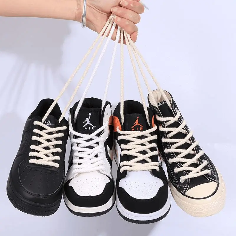 

Linen Cotton Round Shoelaces Rubber Band for Shoes Classic Boot Shoe Laces for Sneakers AF1/AJ Canvas Shoestring Hemp Rope Laces