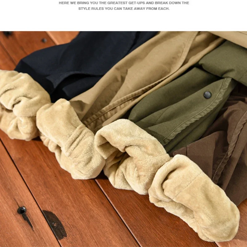 Winter New 100% Cotton Cargo Velvet Men\'s Winter Pants Comfortable Thickened Soft Keep Warm Retro Street Trousers  AZ640