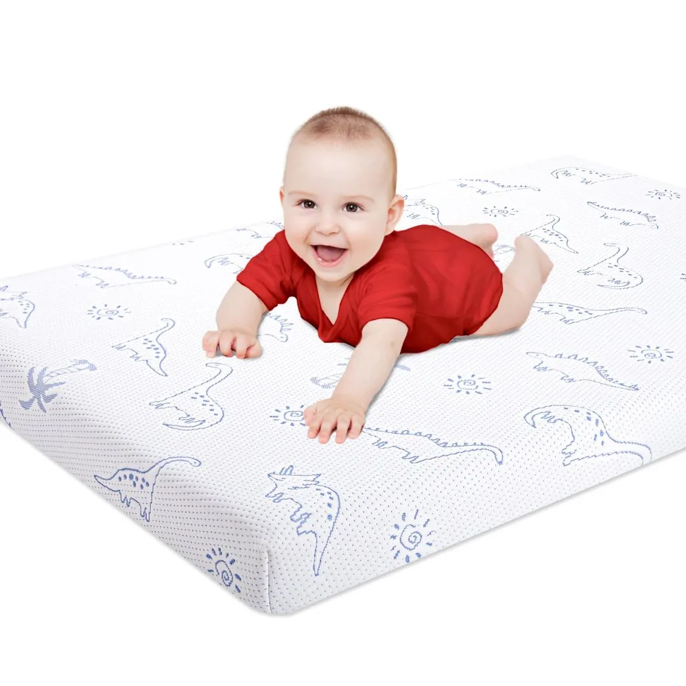

Pack and Play Mattress, 38"x26" Pack N Play Mattresses Pad with Soft Dinosaurs Cover, High Density Memory Foam Baby Mattress fo