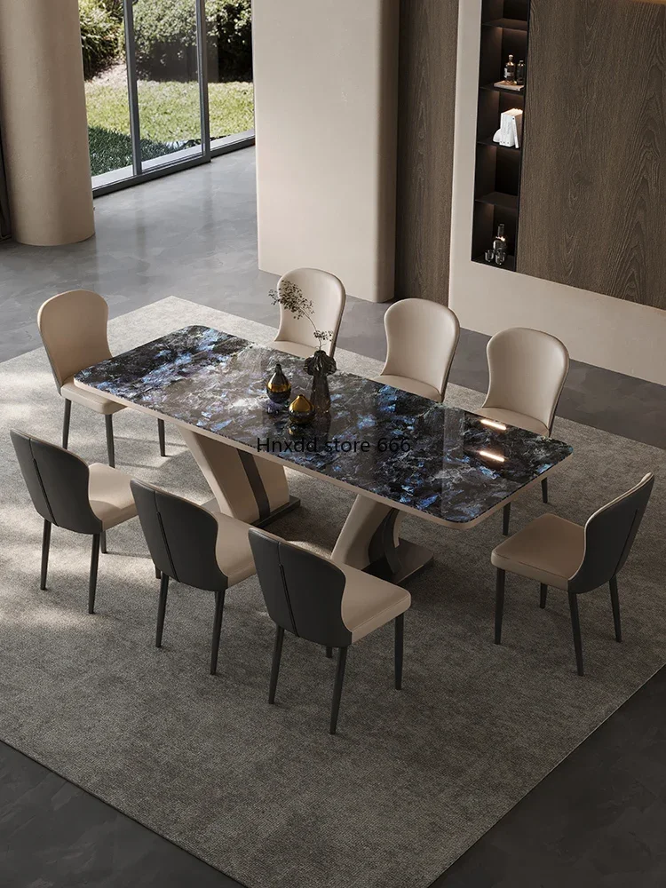 Simple high-end luxury stone dining table and chairs 2023 new home dining table rectangle