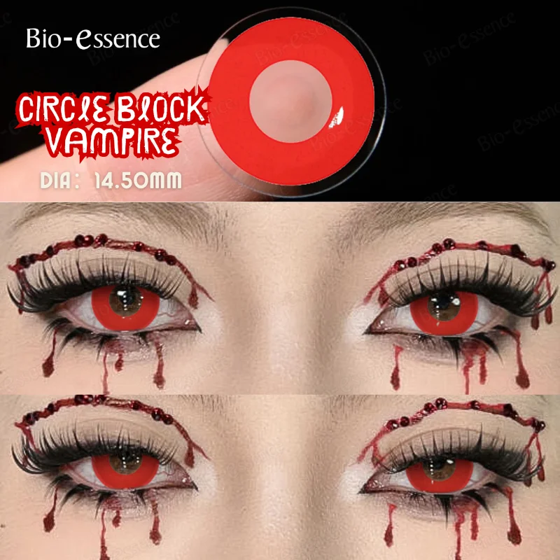 Bio-essence 1Pair Halloween Black Lenses Anime Role-playing Contacts Yearly Used Cosplay Cosmetic Red Big Eyes Pupils for Eyes