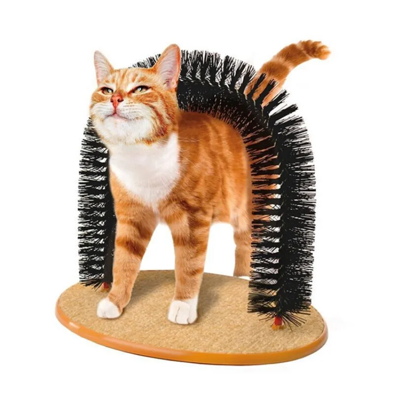 Arch Self Grooming Rubbing Brush with Scratching Pad Toy for Cats, Interactive Toys, Pamper Feline, Massage Grooming, Arch