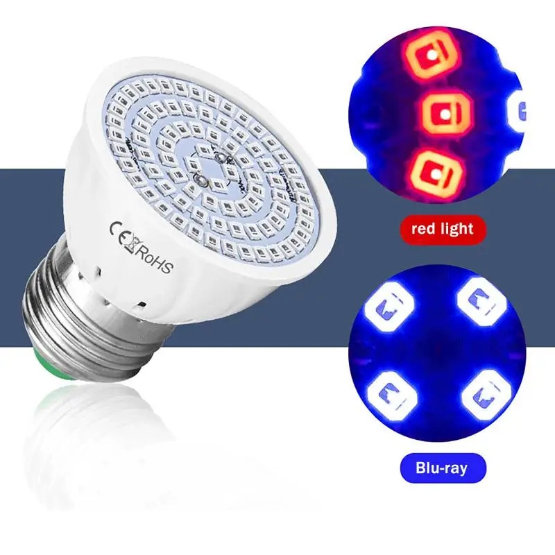 

Светодиодная фитолампа E27 для растений, 110В/220В, полный спектр, для гидропоники, выращивания цветов и рассады в помещении