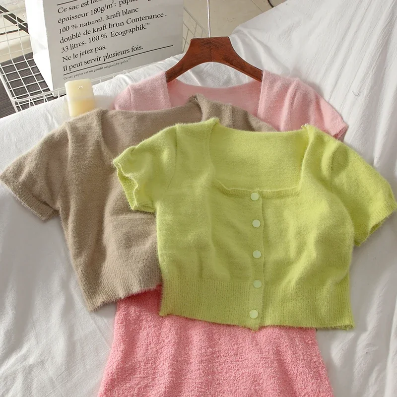 Set da donna Crop Top Solid Slim Casual Dolce Sexy Colore caramella Kawaii Streetwear Accogliente stile coreano Basic Chic Primavera Mujer Ins Nuovo