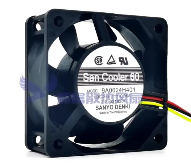 Sanyo Denki 9A0624H401 DC 24V 0.06A 60x60x25mm 3-Wire Server Cooling Fan