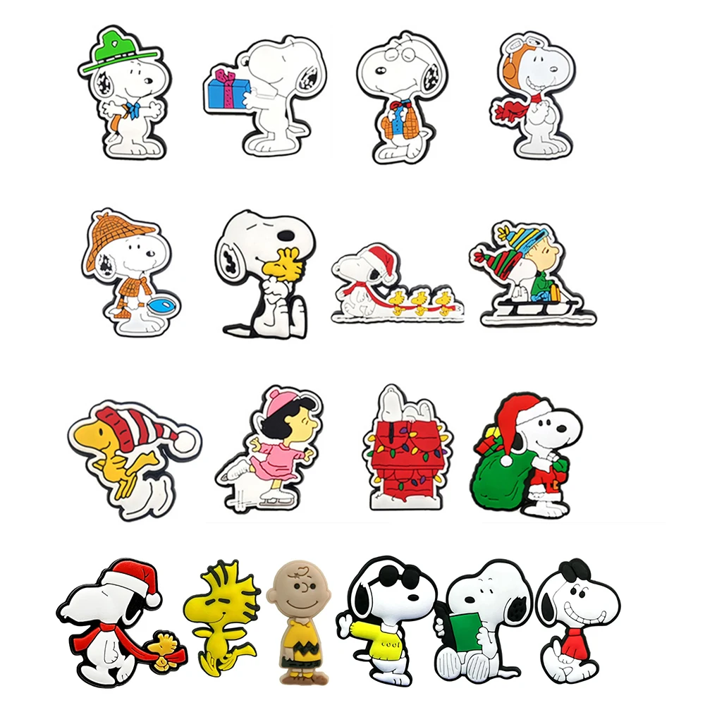 6/12/18pcs Cute Snoopy for Cartoon Shoe Charms Decorations Accessories Fit Shoes/Wristbands Classic Clog Kids Gifts