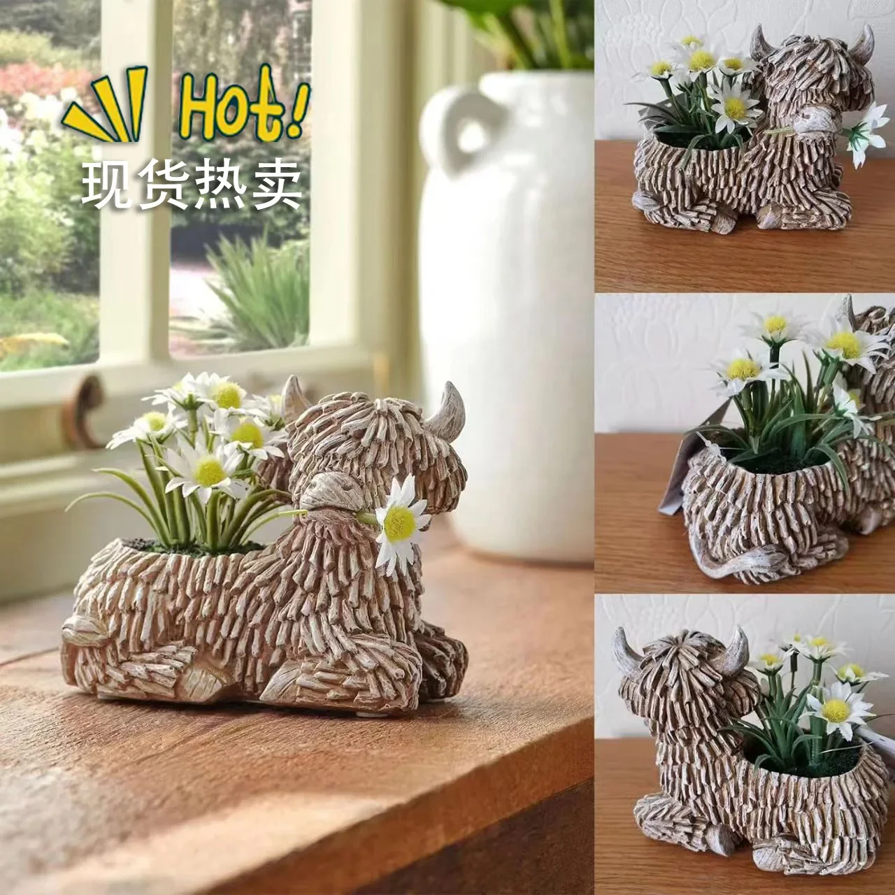 

2PCS Plateau Yak Flower Pot Resin Ornaments Home Living Room Desktop Succulent Flower Pot Decoration Gift