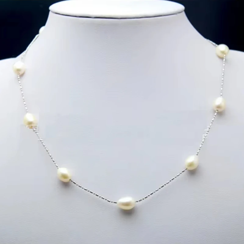 

18"9X11MM GENUINE WHITE PEARL NECKLACE PEARLS 9 PCS PEARLS