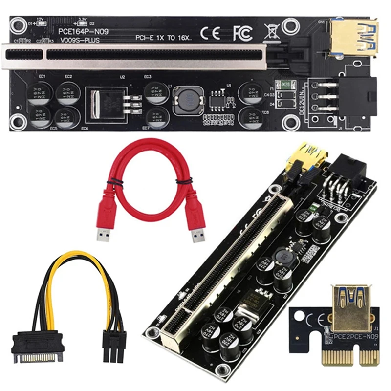 009S Plus Riser Card VER009S PCIE PCI-E PCI Express X16 GPU 6In Adapter Card 1X 16X Extender USB 3.0 Cable
