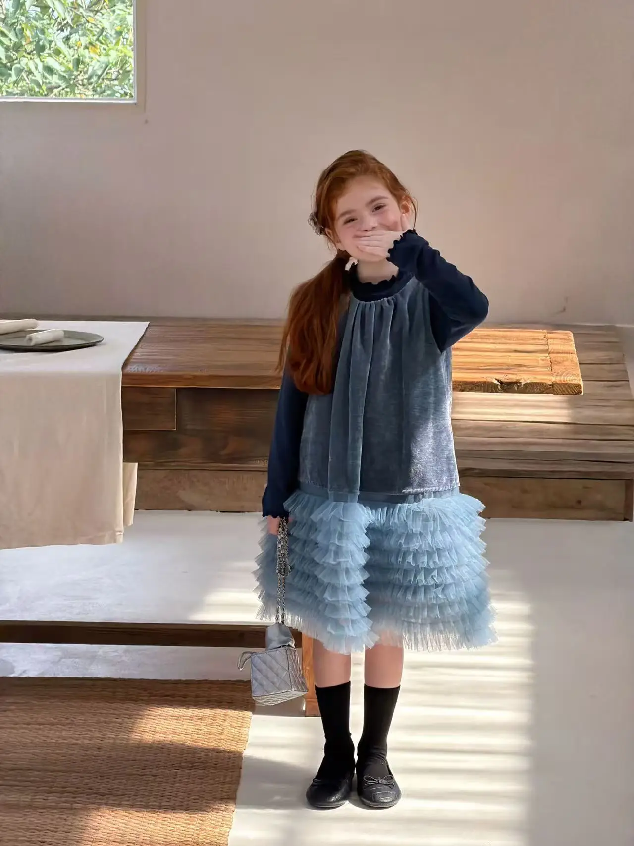 Girls Chenille Dress New Autumn Kids Vintage Tulle Tiered Cake Dress Baby Sleeveless Princess Dress 90-140cm