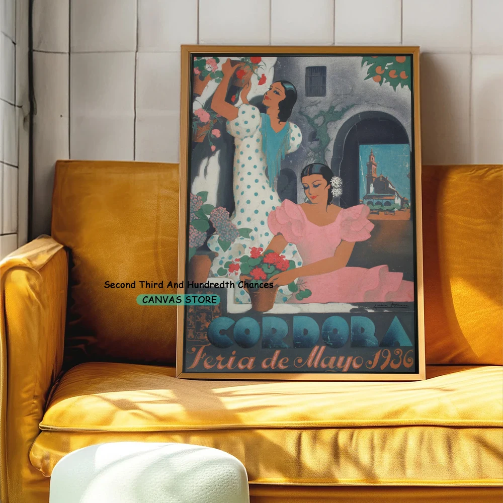 ملصق فني قديم من Grand Feria ، طباعة على قماش الكانفاس ، ديكور جداري للسفر ، حفلات غراندز ، Feria De Sevilla