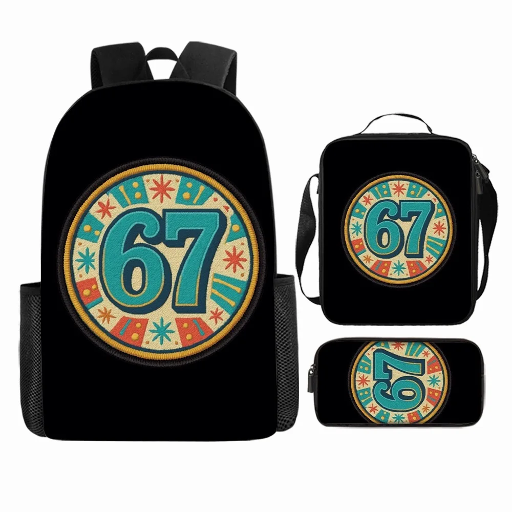 Popular Youthful Funny Cool 67 six seven 3D Printed 3pcs/Set Student Travel bags Laptop Daypack Backpack Lunch Bag Pencil Case