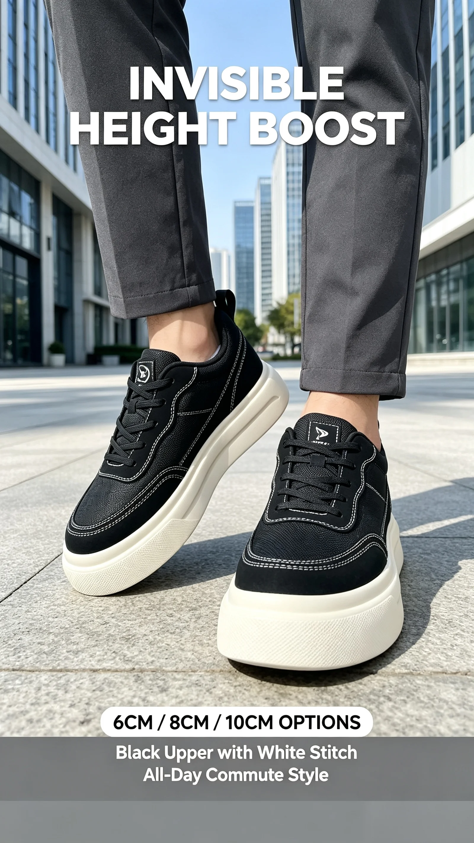 6-10CM Unsichtbare Höhenverlängerung Herren Plateau-Sneaker Schwarz Atmungsaktive Schnürschuhe Casual Höhenerhöhende Skate-Schuhe Alltagsschuhe zum Spazierengehen – Detail 15