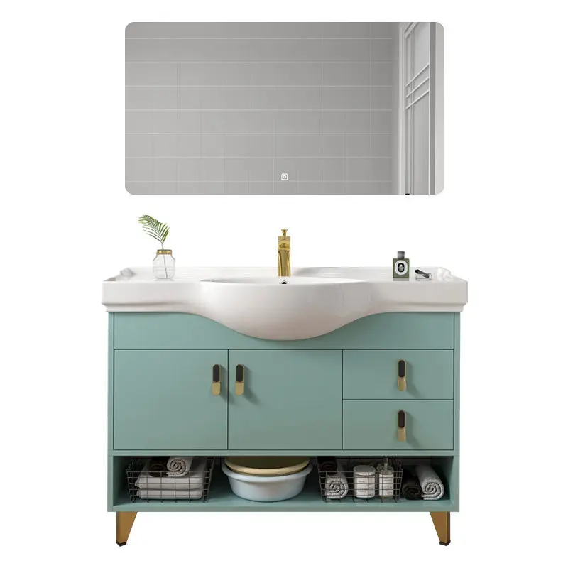 Narrow-sided big belly basin bathroom cabinet, floor-to-ceiling washbasin, ceramic integrated washbasin mirror cabinet set
