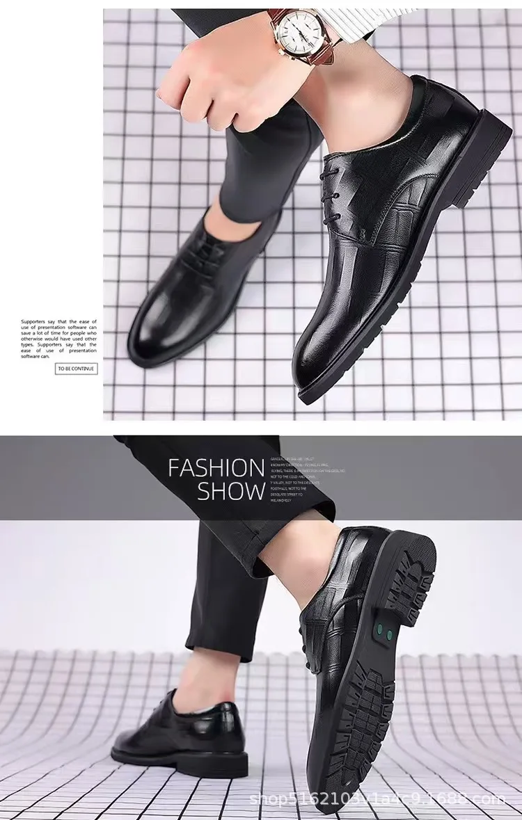 2026 Frühling Herbst Herren Schnürschuhe Business Casual Kunstleder Schuhe Geprägtes Design Versteckter Absatz Bequeme Anzugschuhe – Detail 13