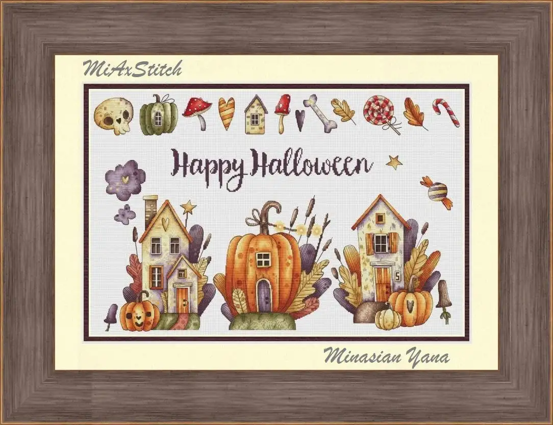 

DIY needle work Halloween Pumpkin House 70-48 Cross Stitch Set Counted Cross Stitch Kit 28ct 14ct 32ct Metallic aida