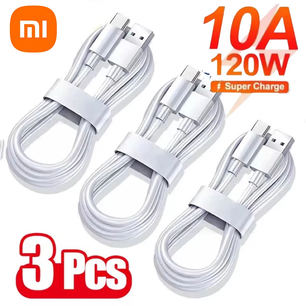 Xiaomi 1-3PCS 10A 120W Type C Super Fast Charging Cable Data Cord For Samsung Huawei Xiaomi Redmi Quick Charing USB C Cables