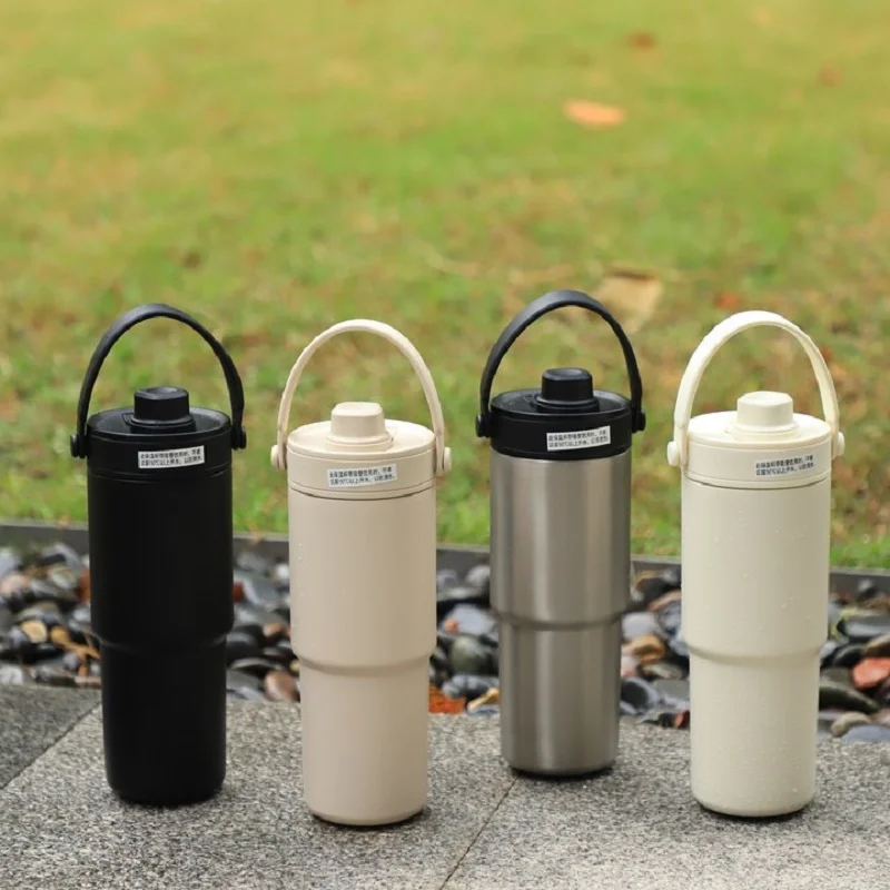 

735ml Large Capacity Vacuum Flasks With Handle,Solid Color Stainless Steel Thermos Cup/Ice Ba Cup,Portable Car Water Bottle