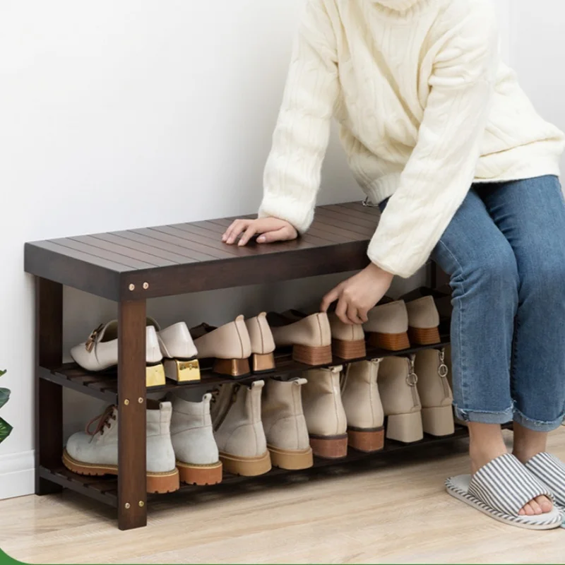 Two Layers Shoe Organizer Multifunctional Storage Shoe Thicker Frame Shoe Rack Bamboo Storage Cabinets Shoe Changing Stool New