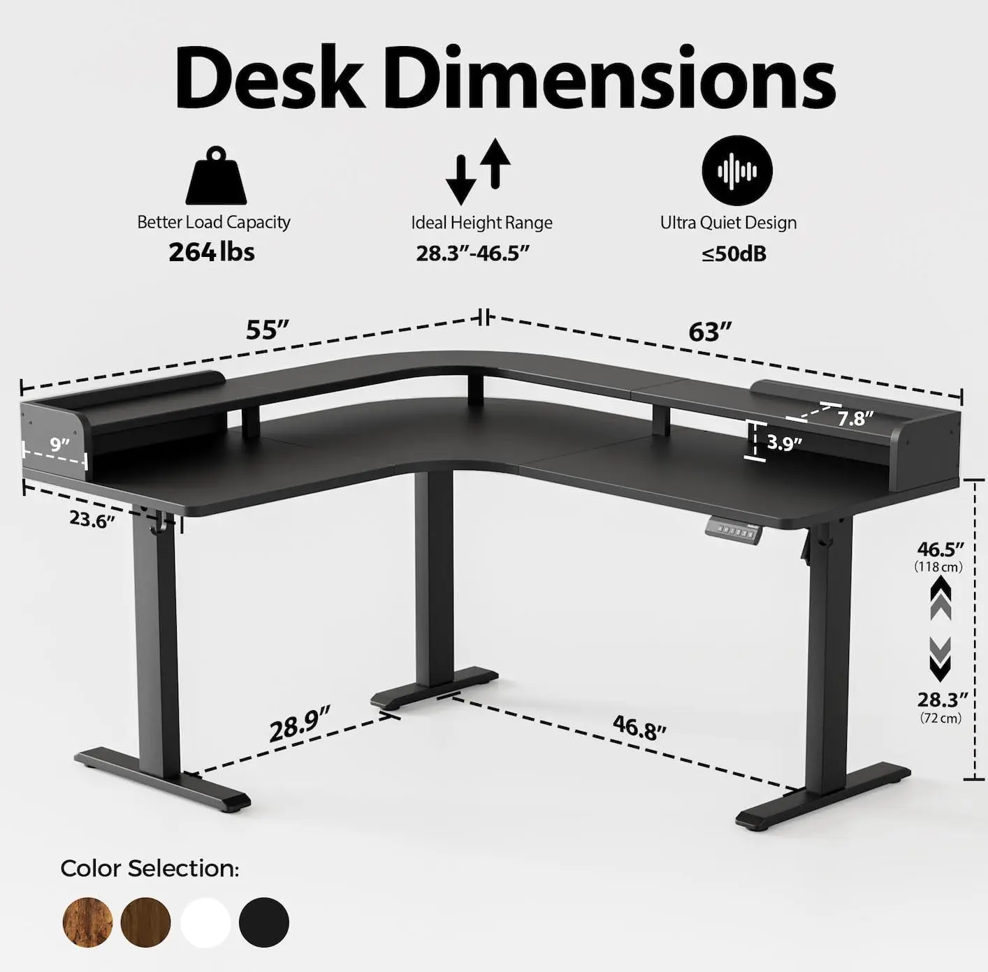 Mesa de pé em forma de L Agilestic, mesa de canto com prateleira para monitor, mesa de jogos de altura ajustável, mesa para sentar, 63 x 55 pol.