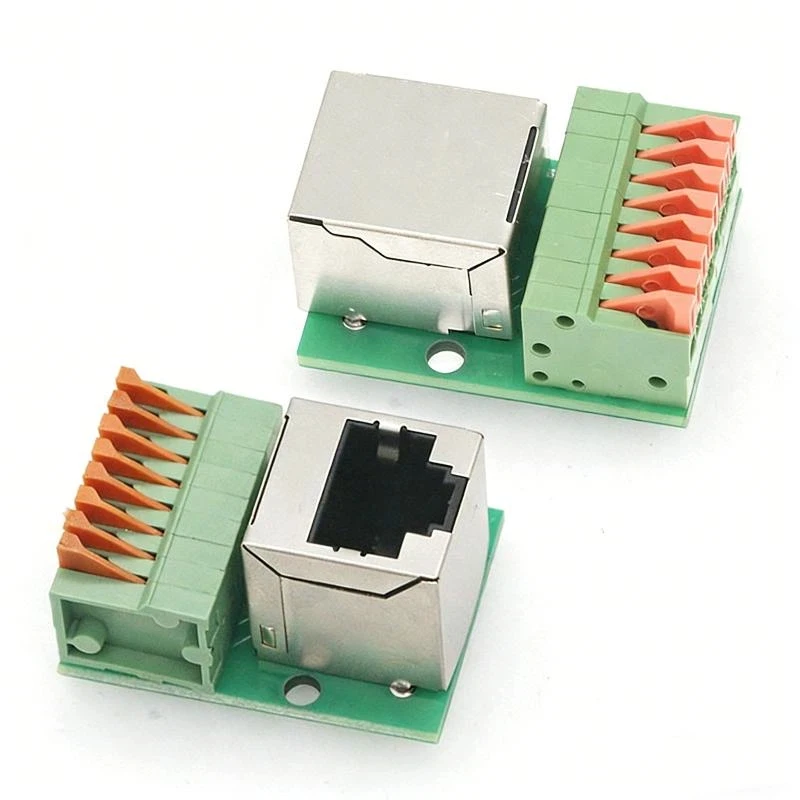 1Pcs Data Adapter Board Female Socket Guide Rail Installation Terminals Connector RJ45 Network Port Terminal Block Welding Free