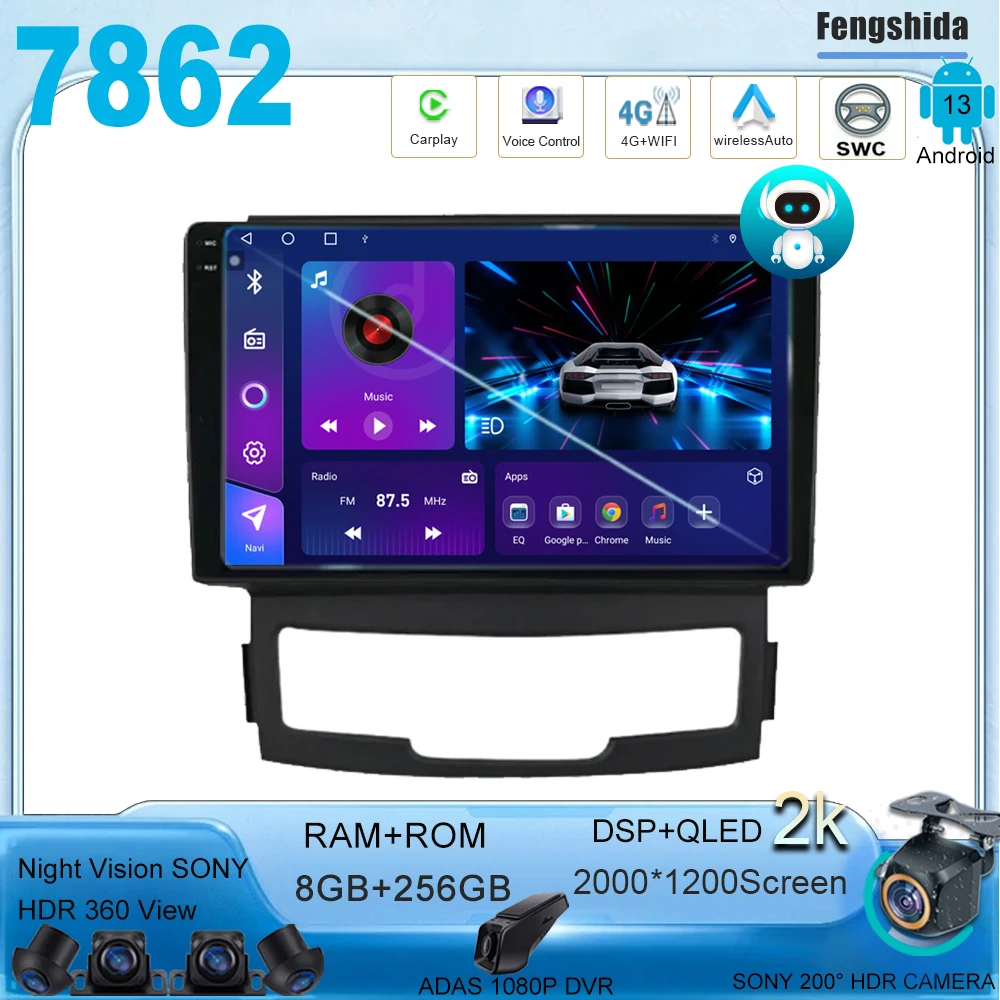 

Car Android 13 For SsangYong Korando 3 Actyon 2 2010 - 2013 Multimedia Player GPS Navigation 5G wifi BT No 2din DVD 7862 CPU