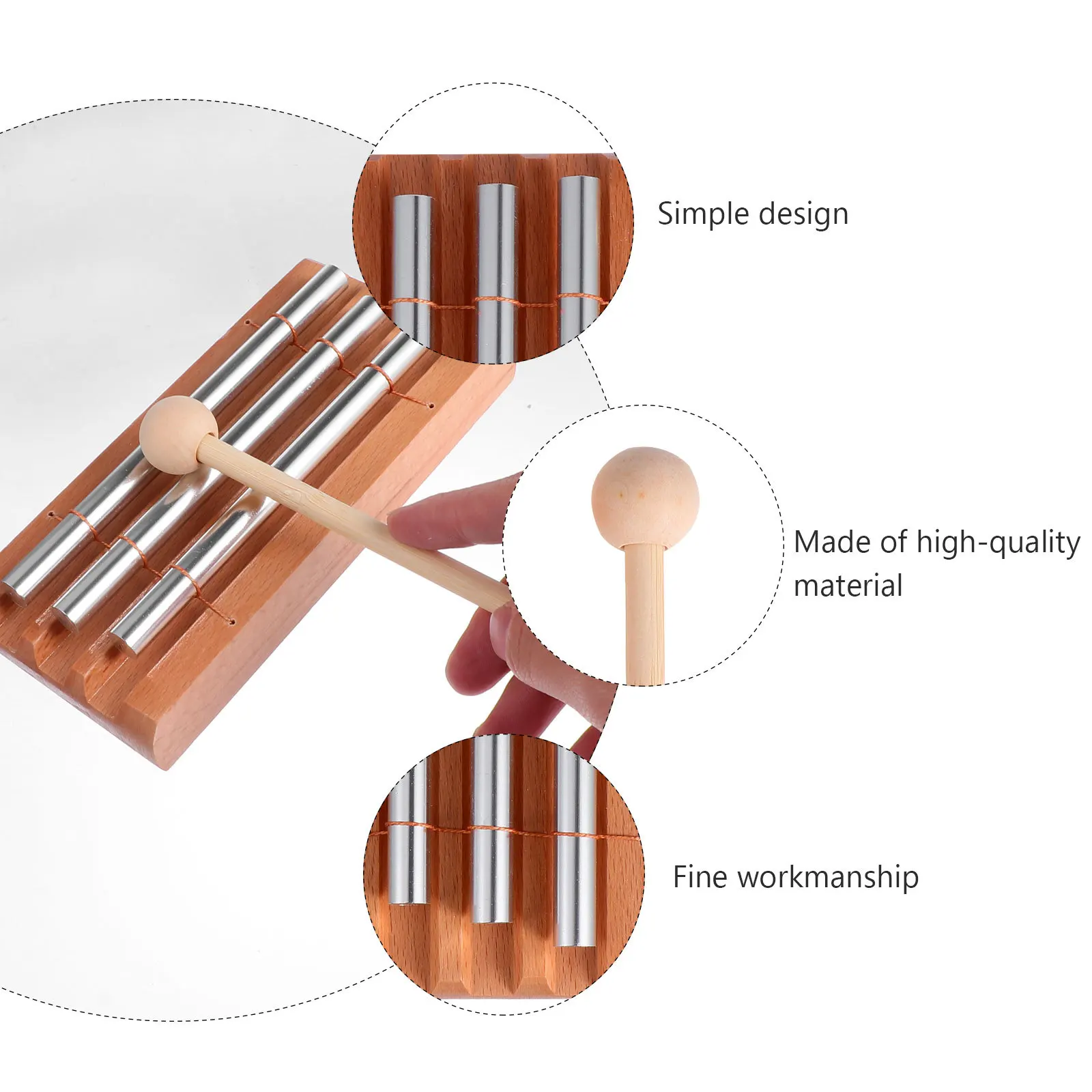

3-Tone Tabletop Chime Musical Educational Percussion Instrument Wooden Metal Durable for Kids Meditation Relaxation