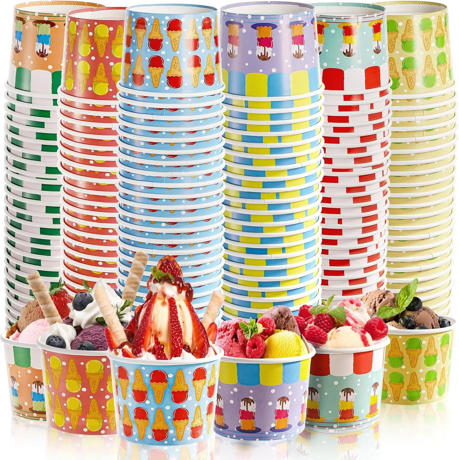 

210 Pack Paper Ice Cream Cups, 12 Oz Disposable Ice Cream Bowls, Party Dessert Snack Bowls for Hot or Cold Food, Food Gr