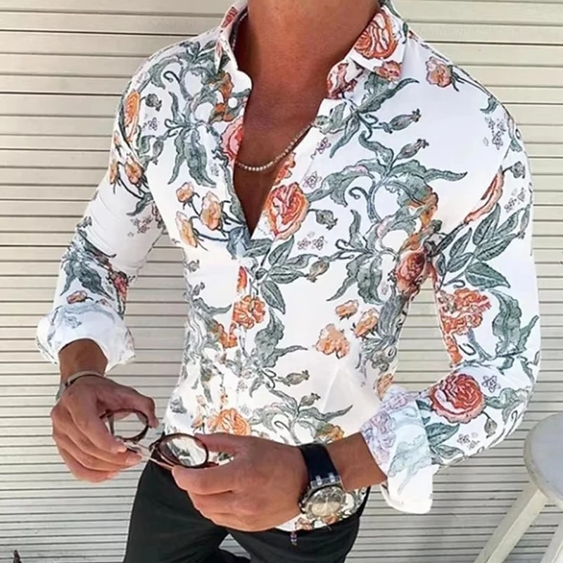 

New Fashion Men's Shirt Paisley Cashew Flower 3D Print Turn-down Collar Button Long Sleeve Tops Vintage Men Streetwear Clothes。