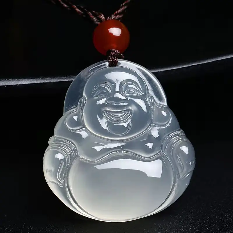 High Ice White Jade Marrow Guanyin Buddha Gong Pendant