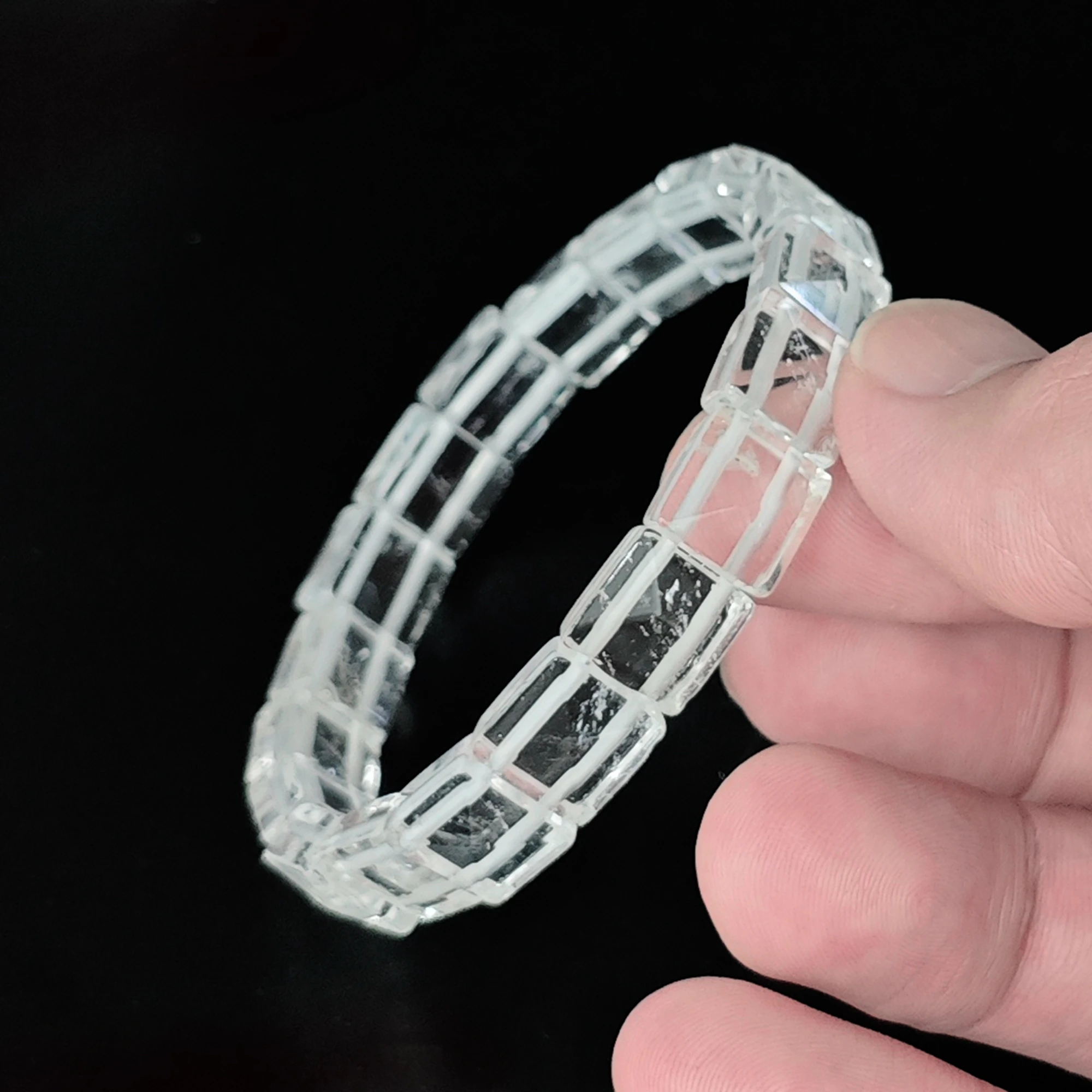 Clear Quartz Bracelet Natural 11mm Pyramid Faceted Square Cube Segment Bangle Unisex Gemstone Crystal Gift 16-22cm