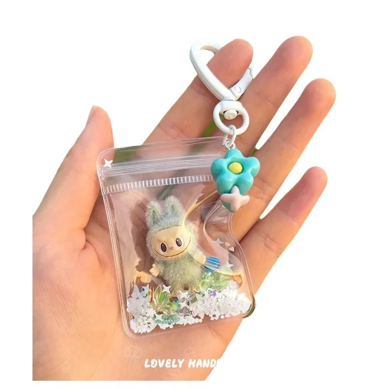 New POP MART Labubu Keychain Cute Cartoon Key Ring Charms Kawaii Backpack Pendants Car Key Accessories Children Birthday Gifts