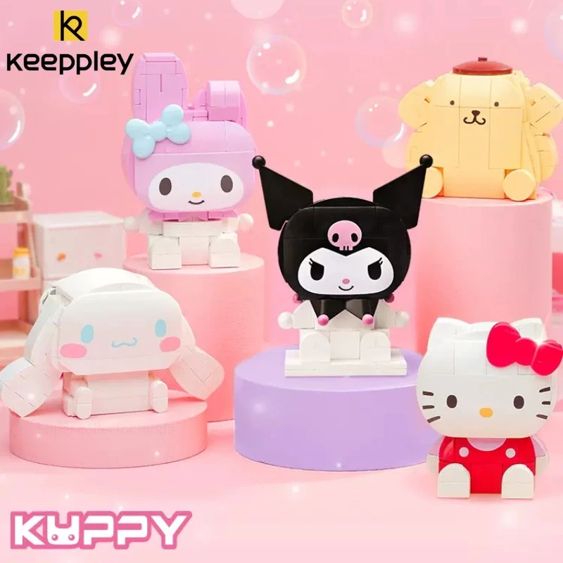 Keepley Sanrio Kuromi blok bangunan My Melody Model perakitan Cinnamoroll mainan dekorasi anak hadiah ulang tahun