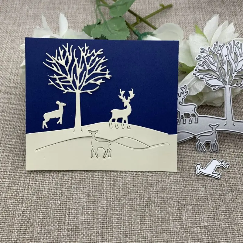 Baum Hirsch Hang Hintergrund Metall Stanzformen für DIY Scrapbooking dekorative Prägung Handwerk Stanzschablone Form