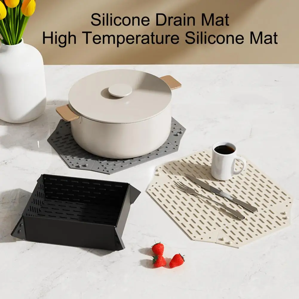 Space Saving Drain Mat Silicone Folding Drain Mat Heat-resistant Kitchen Countertop Sink Protector Capacity Non-slip Pet Food