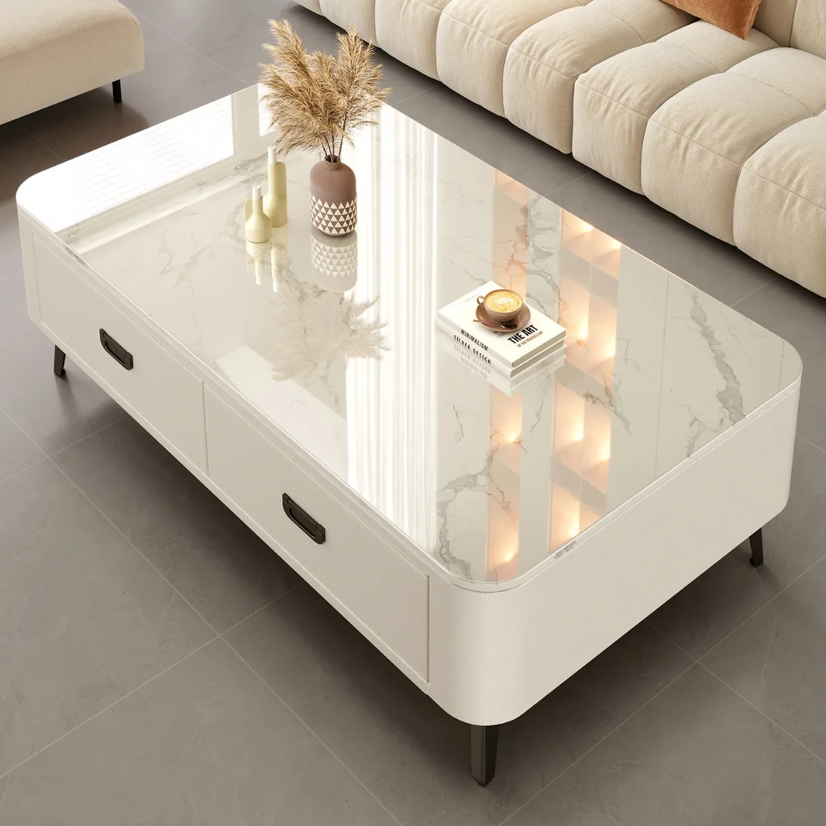 Table basse en dalle de roche, salon, ménage, petit appartement, table basse