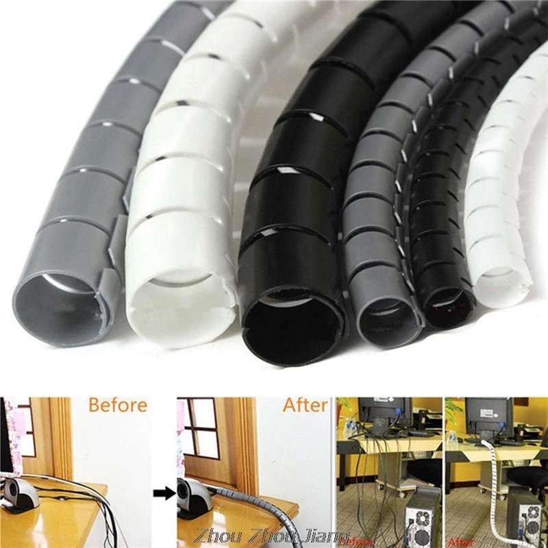 1m 10/25mm Cable Spiral Wrap Tidy Cord Wire Banding Loom Storage Organizer PC TV