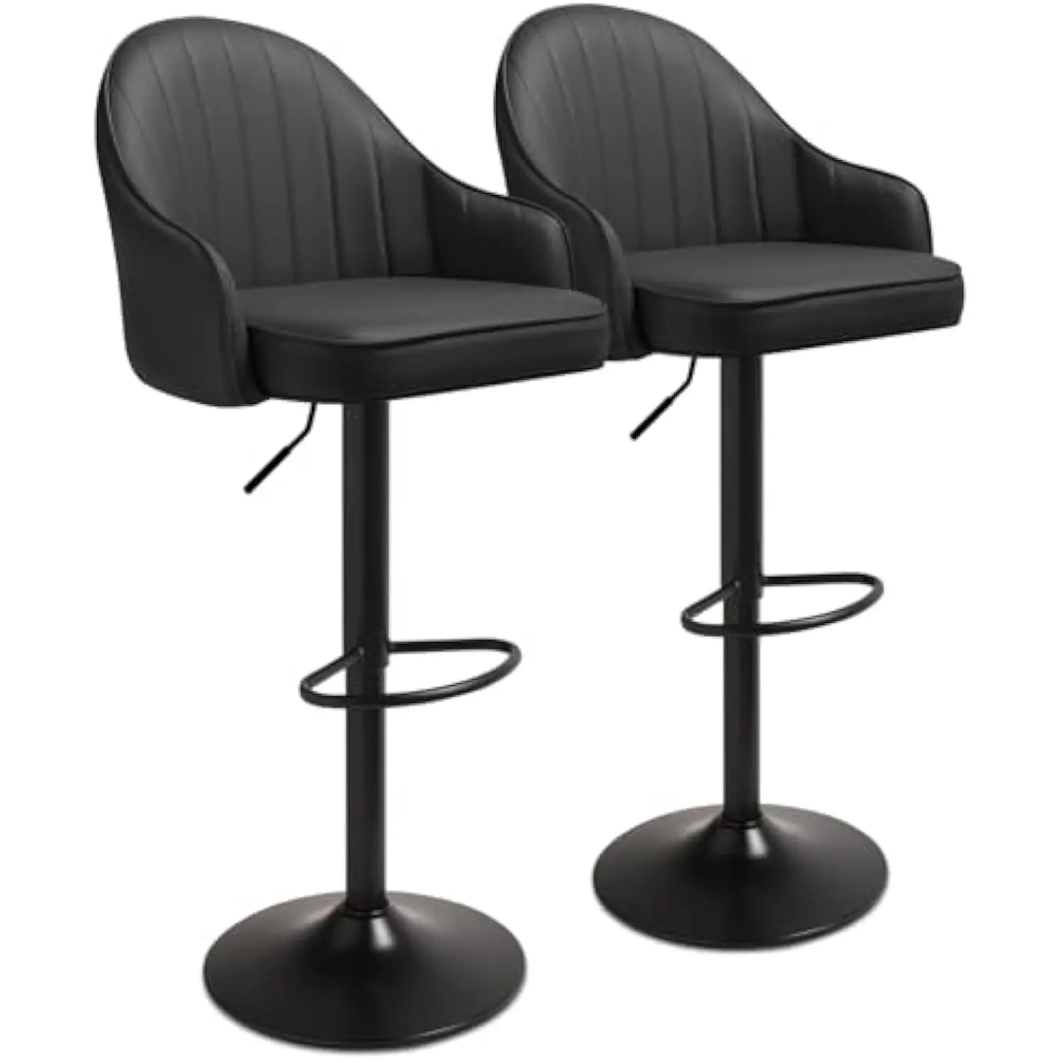 

Bar Stools Set of 2, Height Adujustable and 360° Swivel Counter stools, Pu Leather Armless Kitchen High Heel Chair, Metal Base