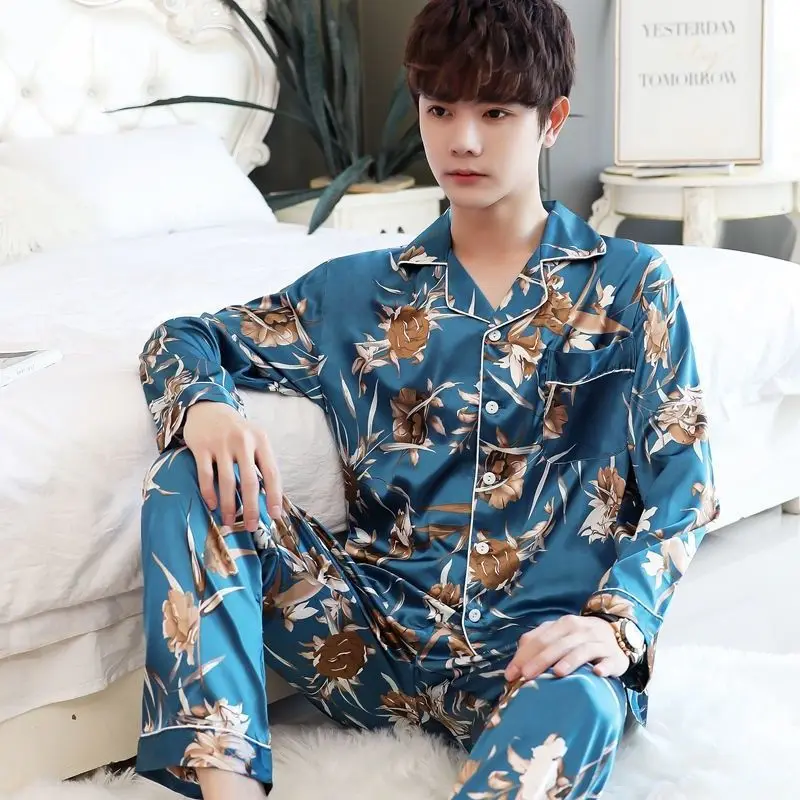 2023 new pijama hombre long sleeve conjunto hombre silk pyjama homme men Pajama Set fashion sleepwear plue size 5xl