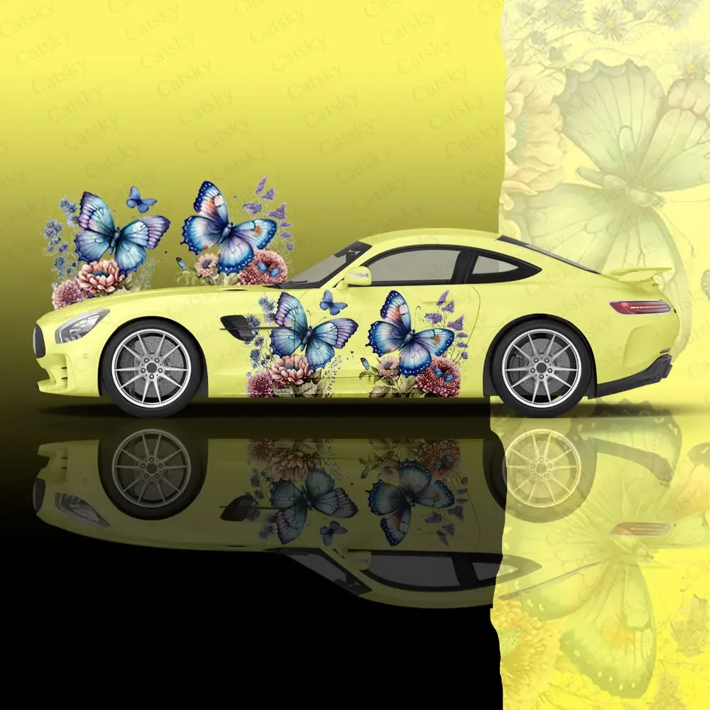 Butterfly Oil Painting Art Car Body Sticker Itasha Vinyl Auto Accessories Side Decal Motorcar Decoration Wheel Protective Film