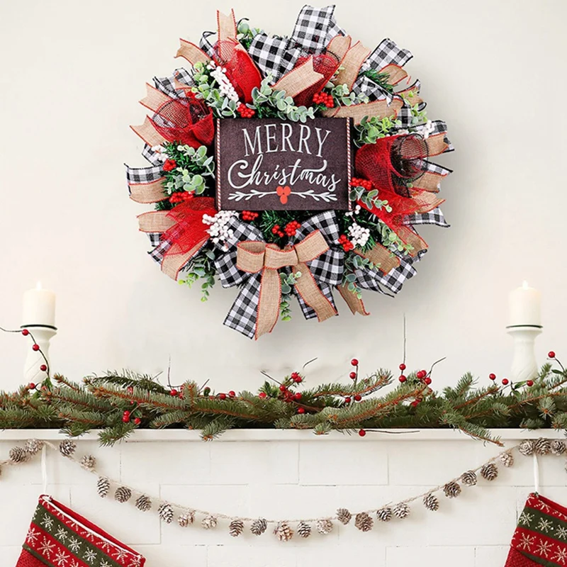 17.7Inch Christmas Wreath Xmas Door Garland Hanging Oranments Merry Christmas Decoration For Home Navidad Door Pendant