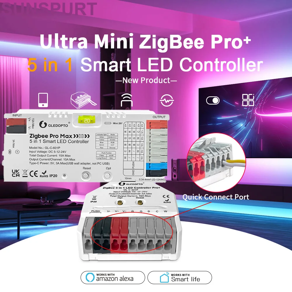 

Tuya Zigbee LED Controller DC12v 24v 5050 RGBCCT LED Strip Light 4-zone Touch Wall Switch Remote Smart Home DIY for Alexa Google